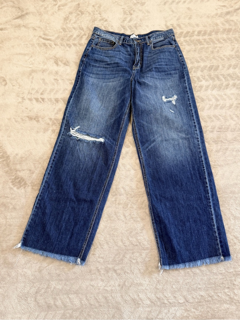 Cello Distressed Wide Leg High Waisted Mom Raw Hem Blue Jeans Size 11